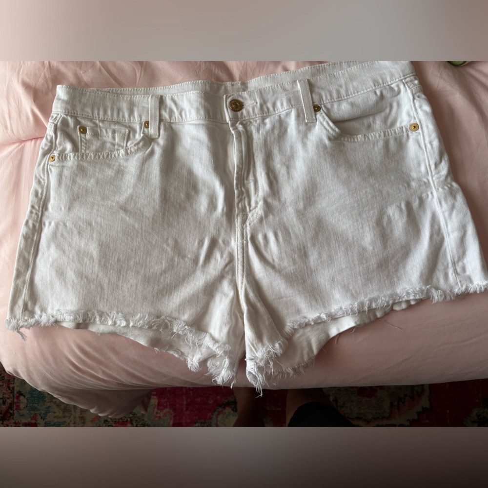 7 For All Mankind White Frayed Jean Shorts